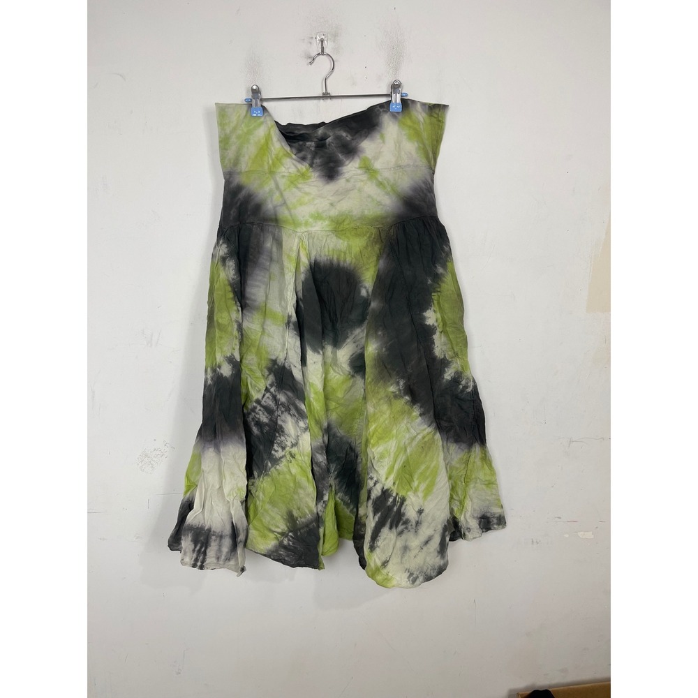 Agan Traders Tie Dye Cotton Midi Skirt XL 1X‎ Lime Green Grey Boho Festival